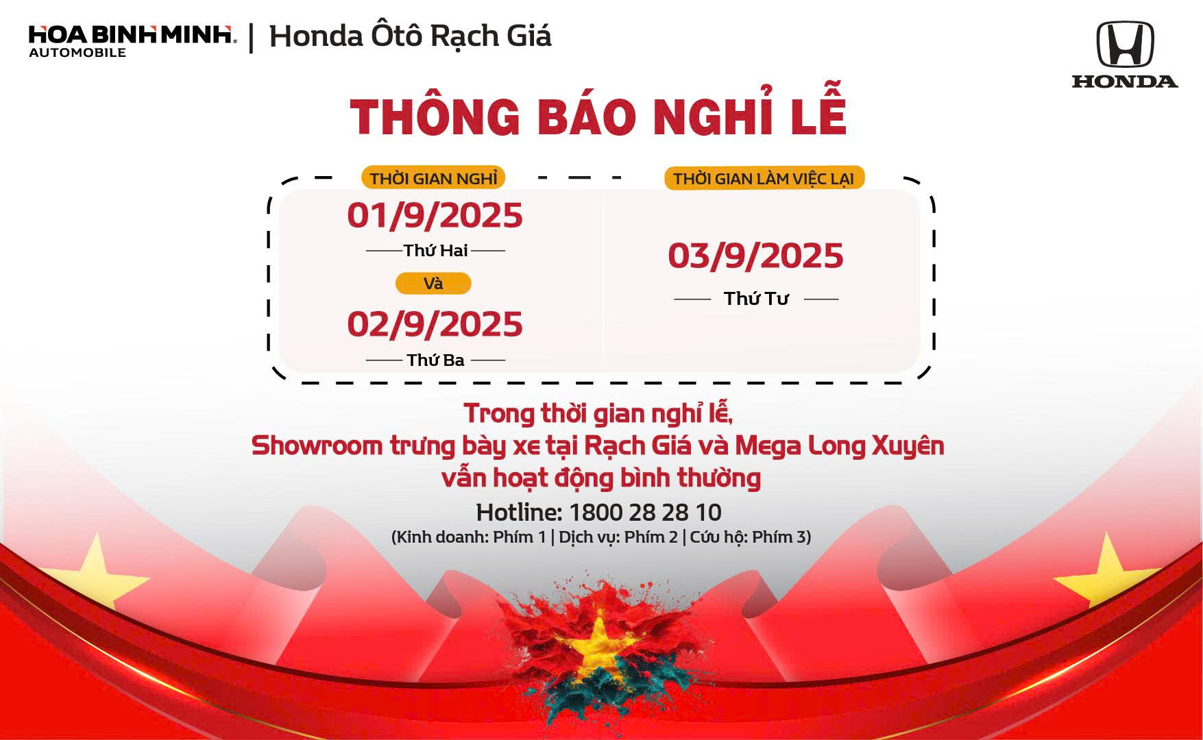thông báo lịch nghỉ lễ quốc khánh 2/9